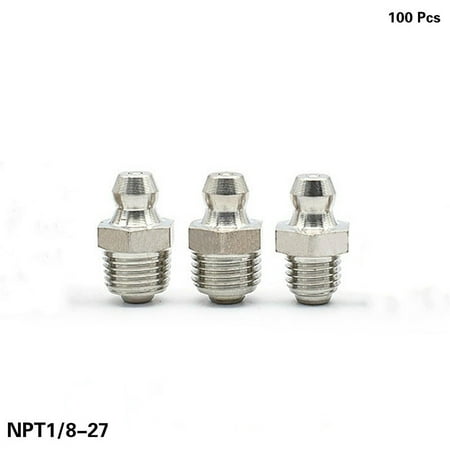 

NPT 1/8-27 Straight Galvanized Iron Grease Zerk Fittings Nipple Fittings 100 Pcs Oil Nozzle Mouth for Grease Gun U.S. Thread SAE