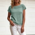thumbnail image 5 of ClodeEU Women's Crewneck Short Sleeve Top with Cutout ,Casual Solid Color Summer Blouse Green,Women's Plus M, 5 of 7