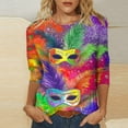 thumbnail image 4 of Byworldtasic Womens 3/4 Sleeve Tops Carnival Fashion Round Neck Mardi Gras Printed Blouse Pullover T-shirt, 4 of 5