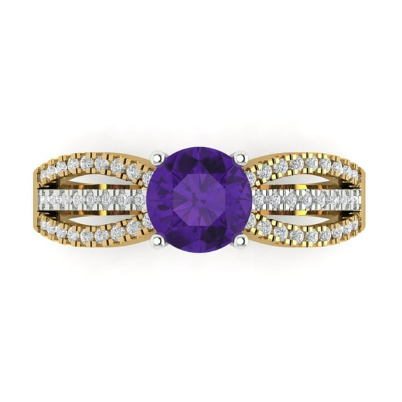 Solitaire with Accents Engagement Ring for Women - 1.27ct Natural Amethyst in 14K Yellow/White Gold Promise Ring