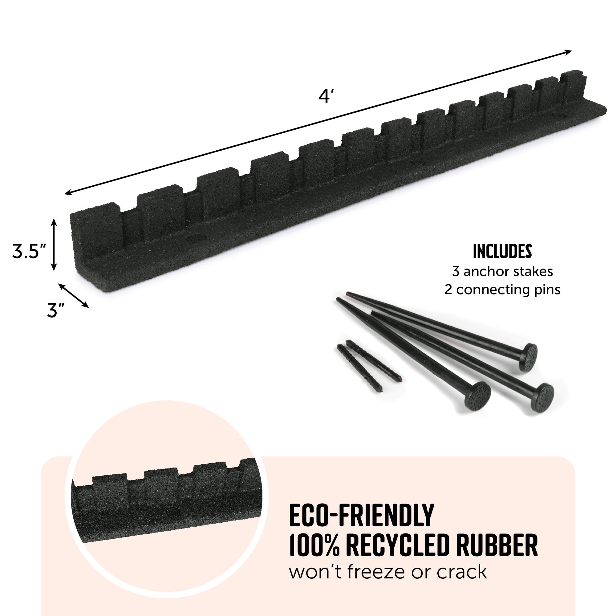 GroundSmart Castle Landscape Edging, 4' Gray Rubber Garden Edging Border, 48 pack