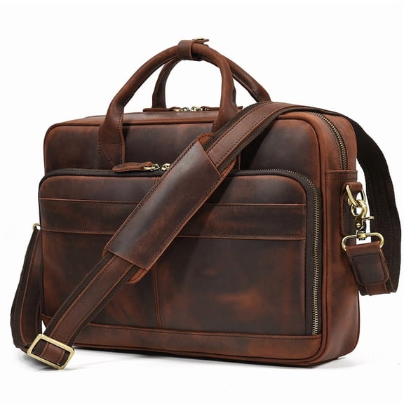 Men's First Layer Cowhide Portable Briefcase,3319 Crazy Horse Dark Brown