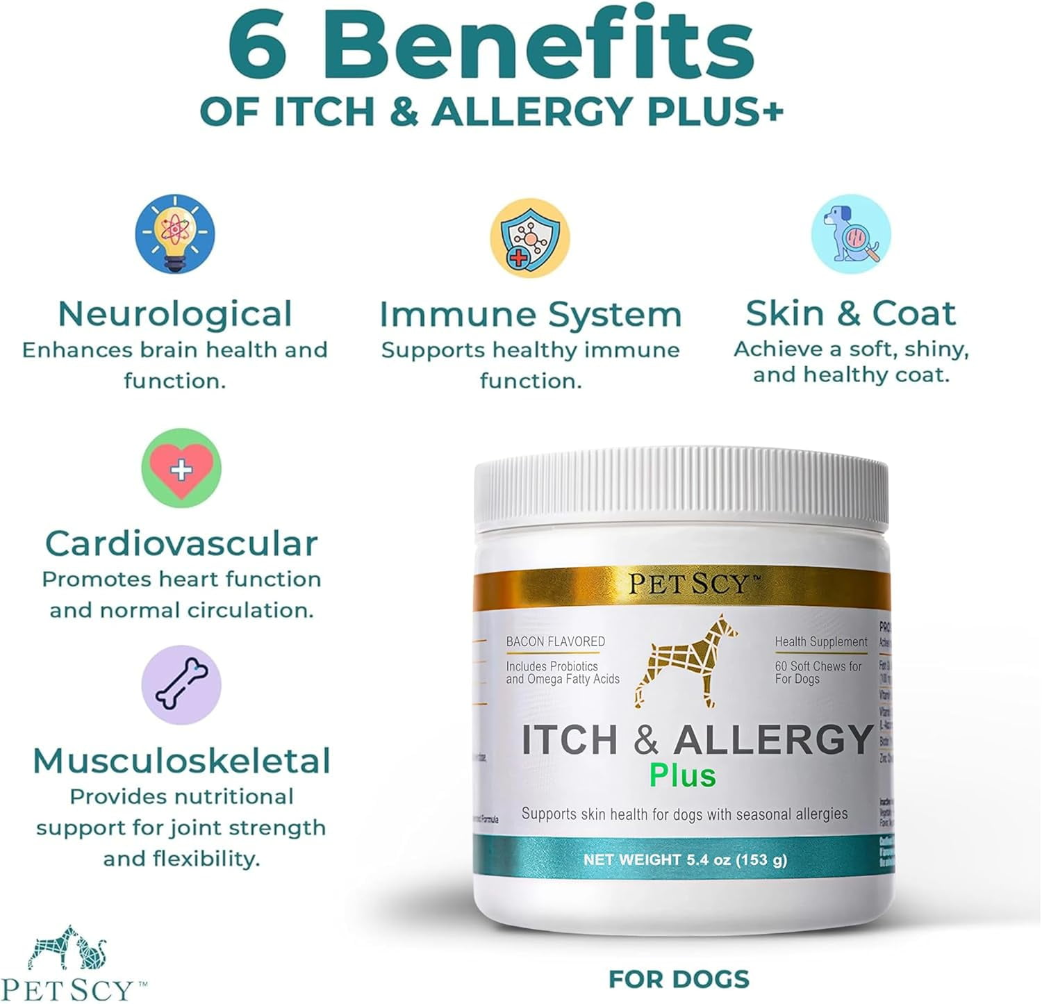PET SCY Itch and Allergy Plus Chews - Dog Allergy Relief & Itch Support - 5.4oz, 3 Pack