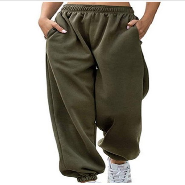 Pantalones casuales de mujer Pantalones de cintura alta con cordón Pantalones de suéter (Verde M) Likrtyny Para estrenar