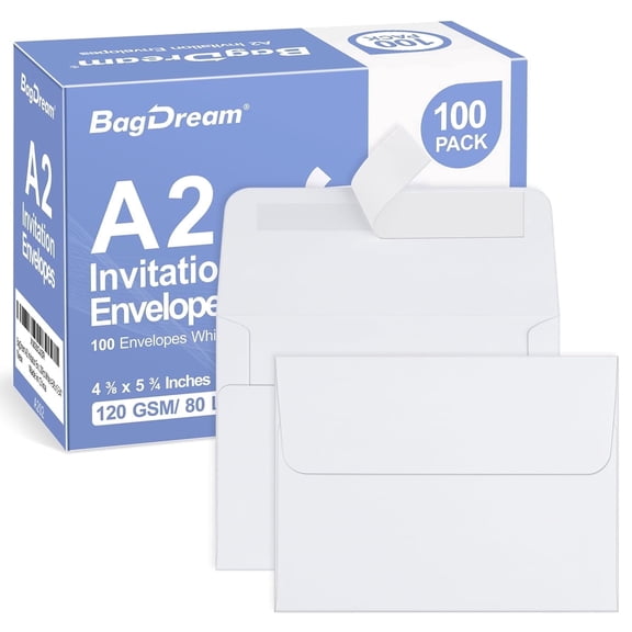 BagDream 100 Pack A2 Invitation Envelopes 4-3/8 x 5-3/4 White Paper Envelopes Self Seal for Invitations, Postcards, Photos RSVP, Greeting Cards