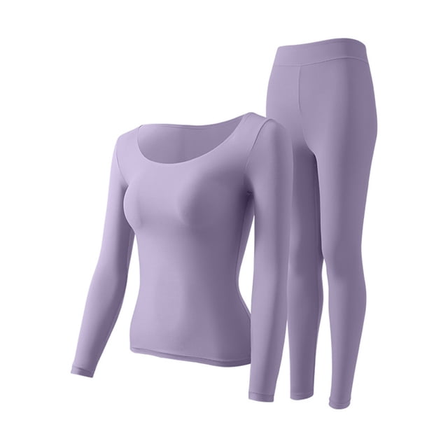 Ensemble de sous-Vêtements Thermiques d'Hiver pour Femmes Col Rond Serré Couleur Unie