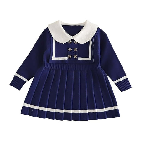 

JAHH Breathable Sweater Sets for Kids Toddler Girls Navy Collar Sweater Dress Autumn and Winter Knit Dress for Round Neck Cute Fashion Versatile Pullover