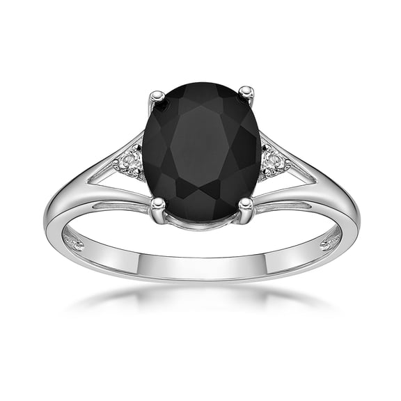 Black Onyx Women's Ring with White Topaz on Sides in 925 Sterling Silver