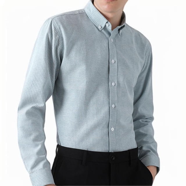Blusa y camisa de manga larga con cuello vuelto para hombre, color liso, bolsillos con rayas, solapa con botones, blusa de poliéster para hombre