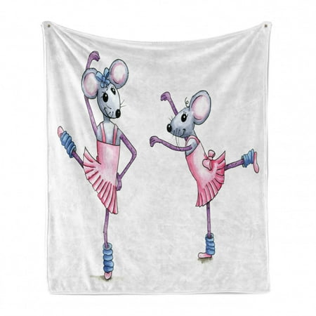 

Retro Soft Flannel Fleece Throw Blanket Watercolor Style Illustration Dancing Ballerina Mice with Pink in Pink Dresses Cozy Plush for Indoor and Outdoor Use 50 x 70 Multicolor by Ambesonne