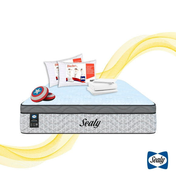 Colchón King Size Sealy + 2 Almohadas Bleden Std + Juego de Sabanas KS + Complemento