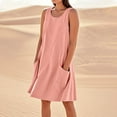 thumbnail image 2 of Dezsed Women's Summer Casual Sleeveless Cotton Linen Dresses Loose Tunic Tank Beach Mini Dress Sundress with Pocket Pink L, 2 of 6
