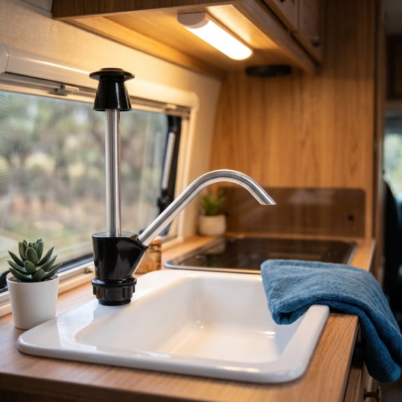VERDANVERSE Compact Black Hand Pump Faucet for Rv and Camper Reliable Off-Grid Water Source