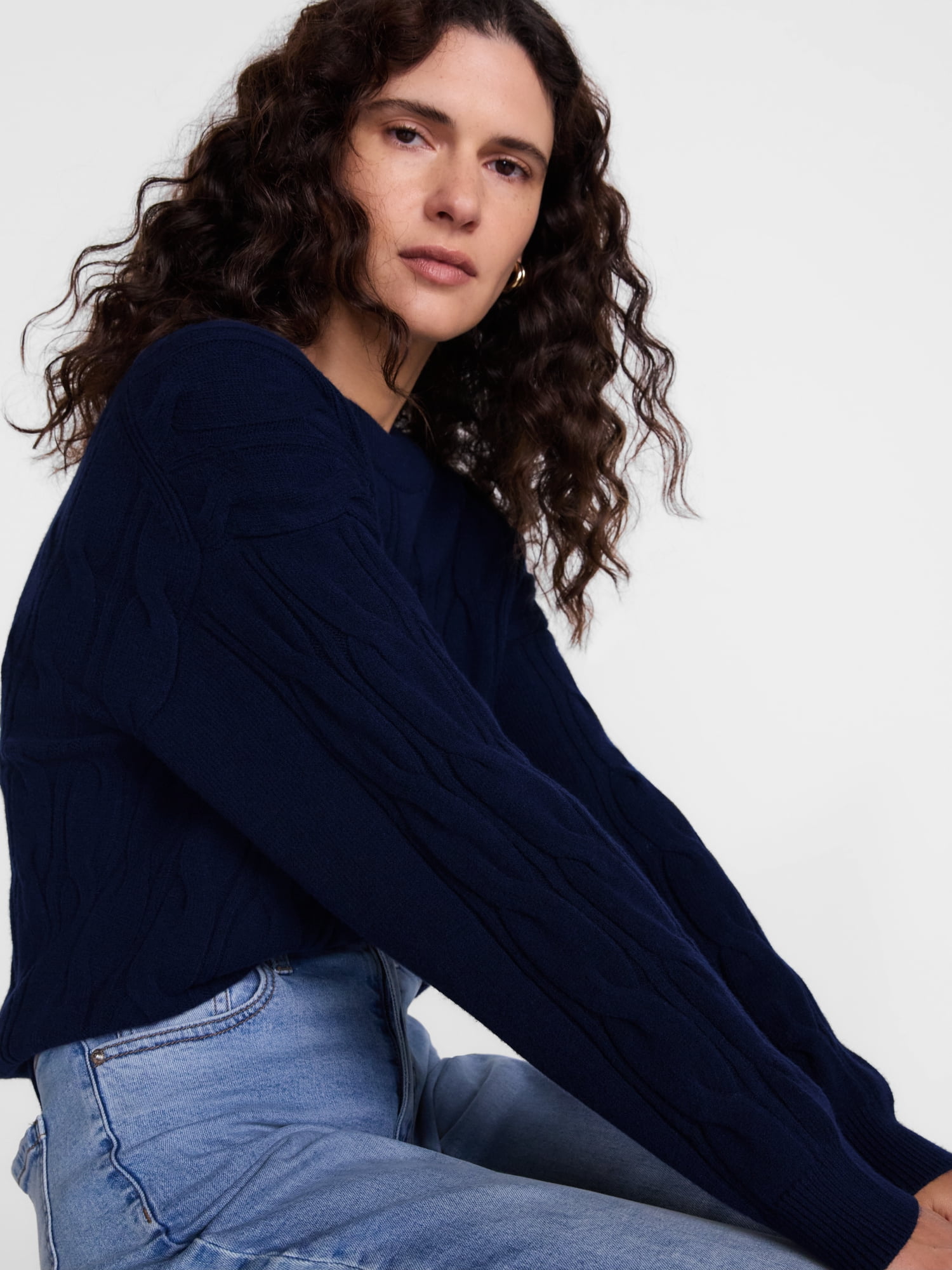 Scenario Women's Crewneck Cable Knit Mid-weight Sweater, Sizes XS-XXXL