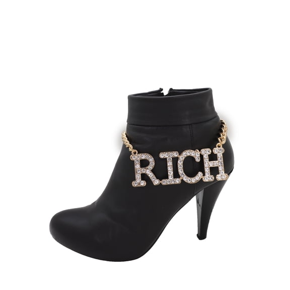 Women Western Gold Metal Chain Boot Bracelet RICH Shoe Charm