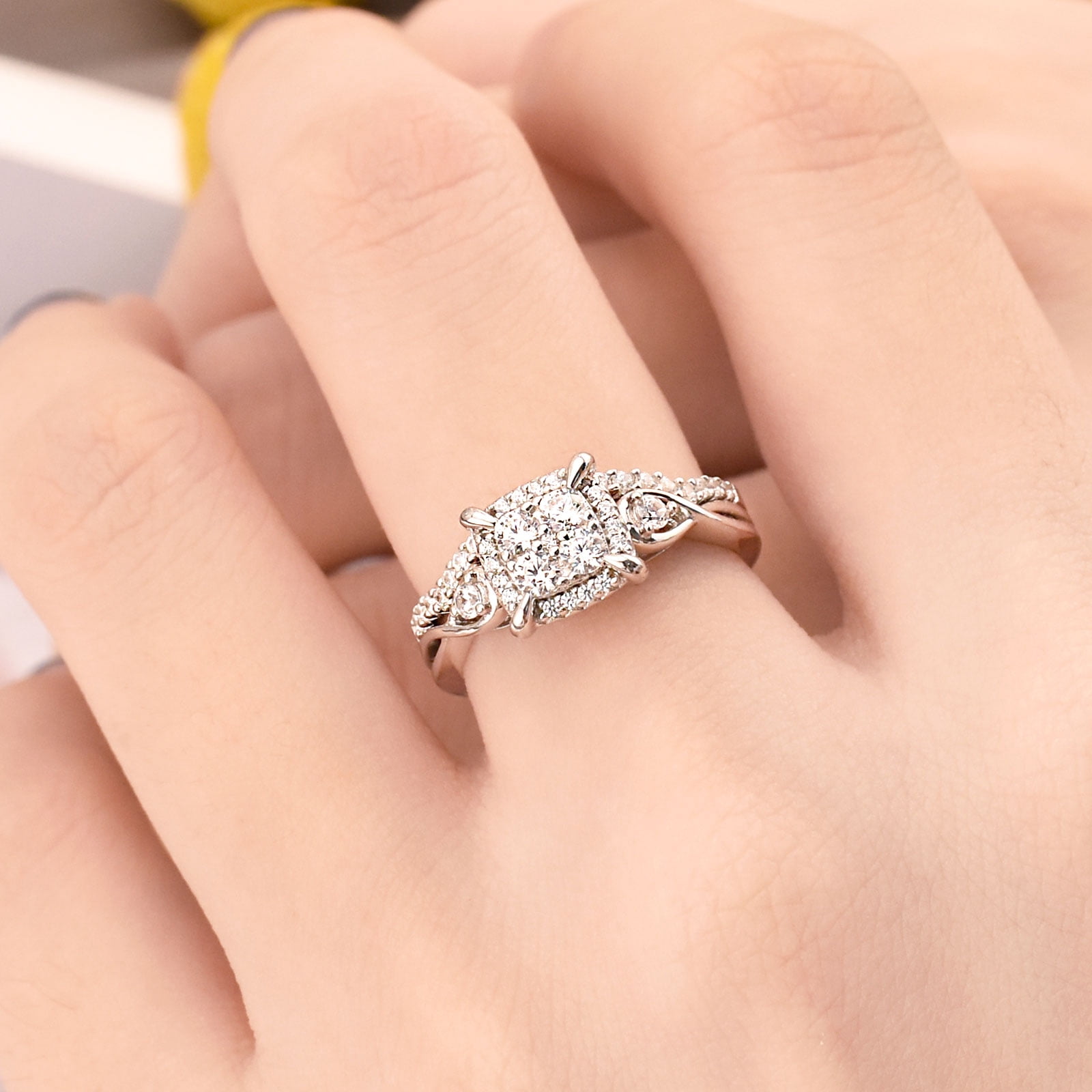 SHELOVES Infinity Sterling Silver Wedding Rings Set Round Cut Princess Cluster Cz for Women Size 7