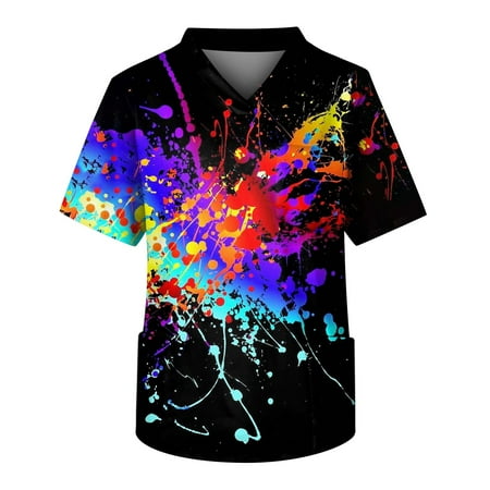 

Umitay Navy Blue Scrubs Men s Short Sleeve V Neck Print Chest Pocket Carer Top