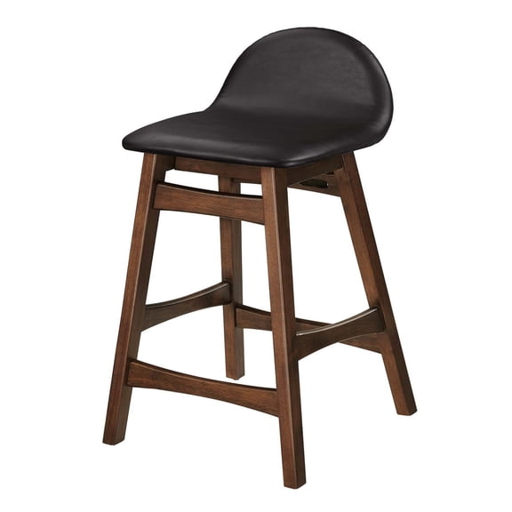 Counter Stool Chair, Set of 2, Brown, Faux Vinyl Leather, Wood, Bar Pub Cafe Bistro Dining Kitchen Hospitality Restaurant, Modern Contemporary HB36162