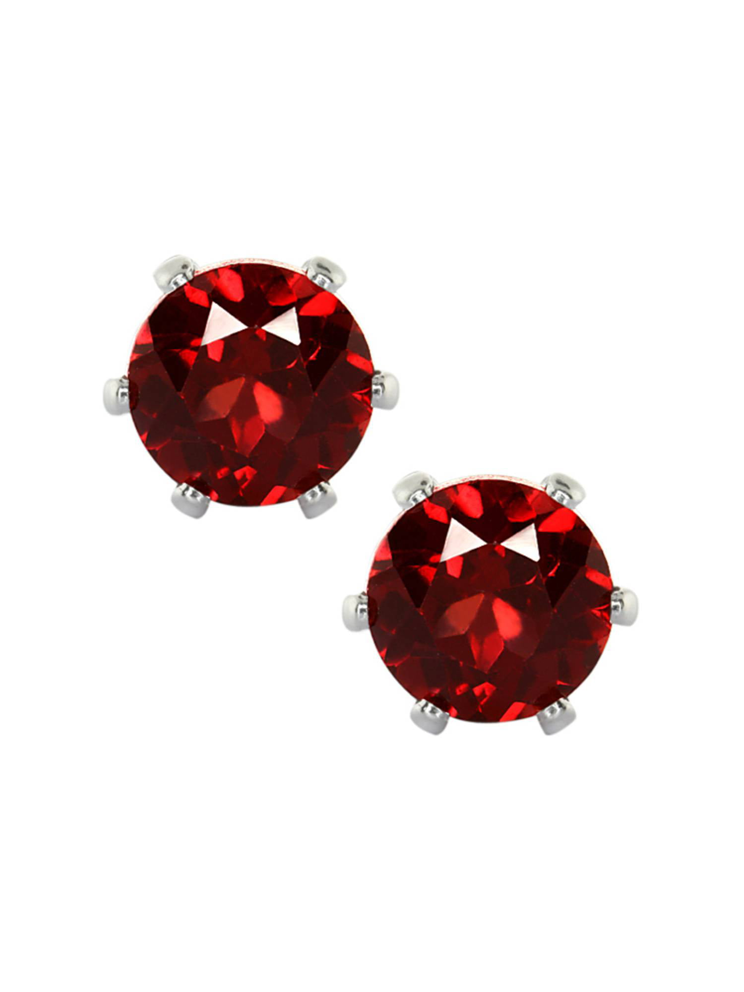 Gem Stone King 2.10 Ct Round Red Ruby Silver Plated 6-prong Stud Earrings 6mm