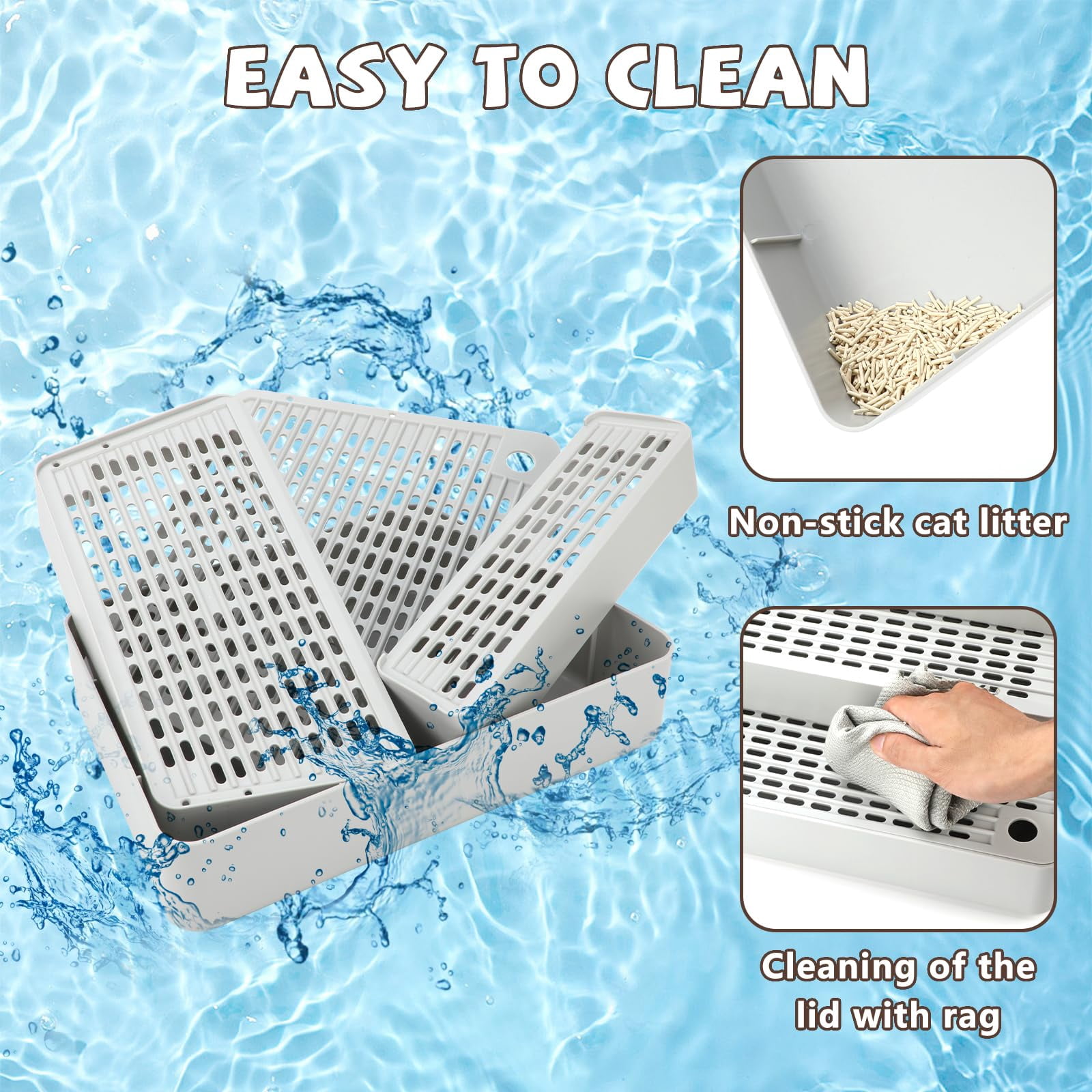 Adjustable 3-Step Cat Ramp for Litter Box, Litter Catcher Tray for Auto Litter Robots, 14"x9"x7"