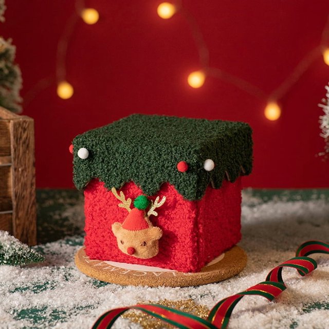 Christmas Gift Box 13.5cm, Thickened Cardboard with Lamb Wool, Festive Design for Apple & Candies