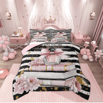 Manfei Elegance Dress Bedding Comforter Set for Girls, Modern Pink Fashion Twin Comforter Sets, Romantic Eiffel Tower Reversible Bedding Set, Ultra Soft Home Decor, 2pcs