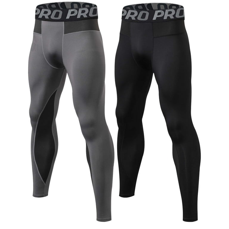 LANBAOSI Men's Compression Pants With Pockets - 2 Pack Workout Leggings For Running & Gym