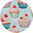 thumbnail image 3 of Cupcake Cherry Elastic Round Tablecloth - Waterproof & Oil-Resistant Polyester Fabric, Elastic Hem Fits 40-44 Inch Round Tables, Wrinkle-Free for Indoor/Outdoor Use, 3 of 6