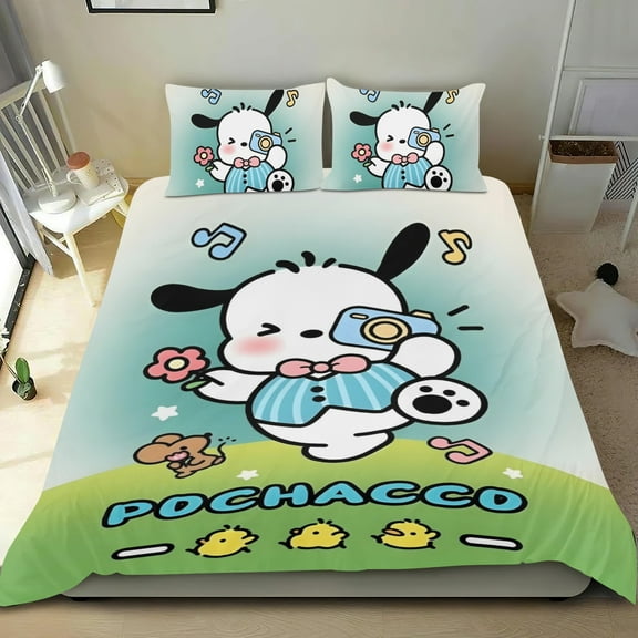 Pochacco Themed Bed Sheet Set Three Piece Set 53x79 Inches Comfortable And Skin Friendly Unique Design Creating A Star Studded Night