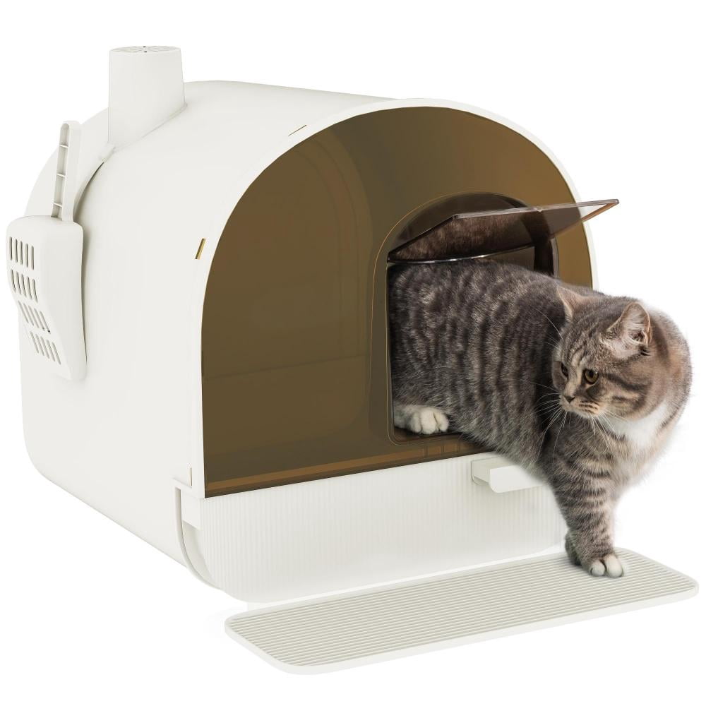 Cat Litter Box with Lid, Enclosed Kitty Litter Tray with Deodorizing Filter, Removable Tray, Litter Scoop & Entry Mat, Durable Plastic for Kittens & Small Cats Under 10 lbs