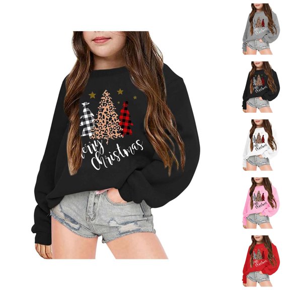Boys Girls Christmas Sweatshirt Long Sleeve Crewneck Casual Merry Christmas Graphic Sweatshirts Kids Pullover Tops 3-10 Years
