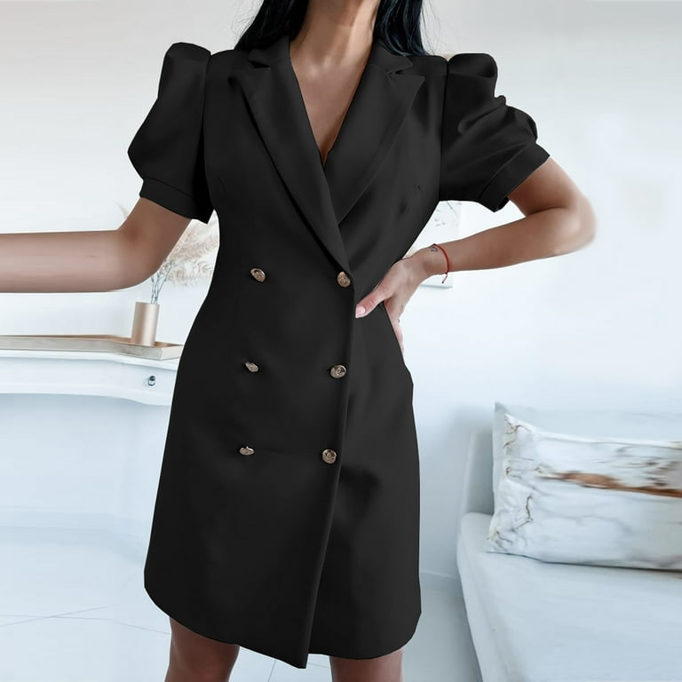 Black puff sleeve button up hotsell blazer dress