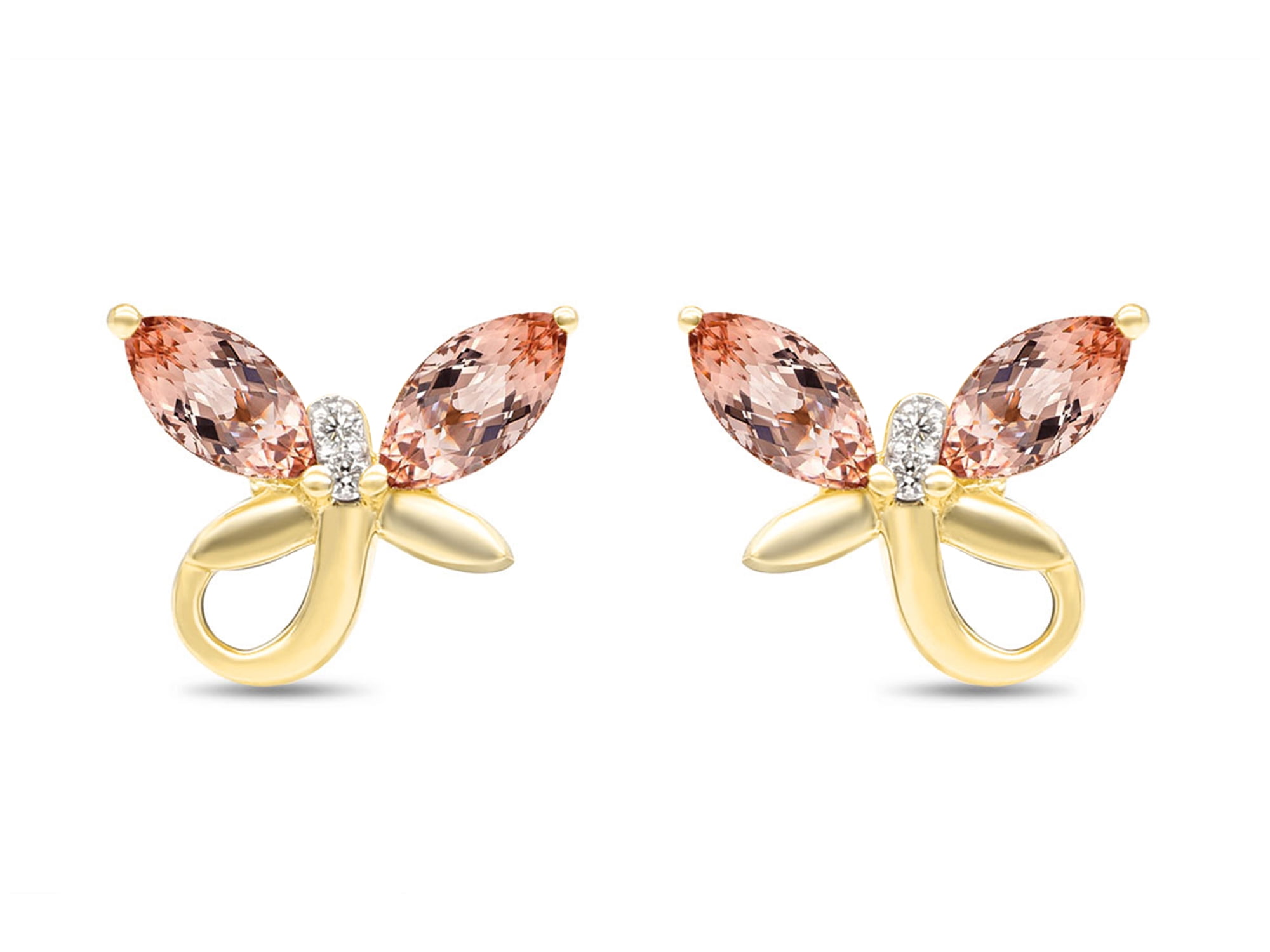 Details about   Round & Marquise Gemstone Butterfly Stud Earrings 14K Yellow Gold Over Sterling 