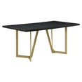 thumbnail image 2 of 7pc Black Wood Top Dining Set with Cream Velvet Chairs and Gold Base, 2 of 5