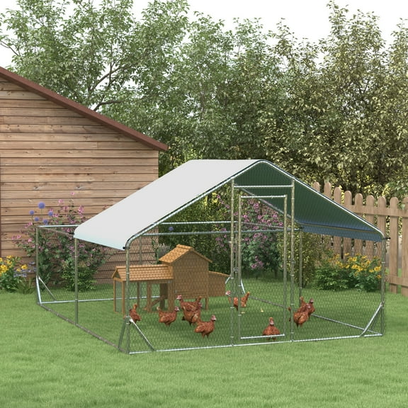 PawHut Large Metal Chicken Coop Walk-In Chicken Coop Hen House, 149.5"