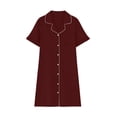thumbnail image 5 of gakvbuo Summer Button Down Shirt Dress for Women Homecoming Pajama Nightgown Dresses Solid Color Short Sleeve V-Neck Turndow Collared Sleeping Mini Dress Long Night Skirt,S-31XL, 5 of 7