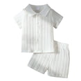 thumbnail image 4 of Gyexs Boys 2 Piece Summer Outfits Beach Vacation Sets Textured Linen Short Sleeve Button Down Shirts and Shorts Clothing Set White, 12-18 Months, 4 of 5