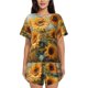 thumbnail image 1 of Balery Sunflower Field Art Conjunto de Pijama para Mujer con Estampado, Dos Piezas de Manga Corta y Shorts, Ropa de Dormir Suave con Cuello Redondo y Bolsillos-3X-Large, 1 of 6