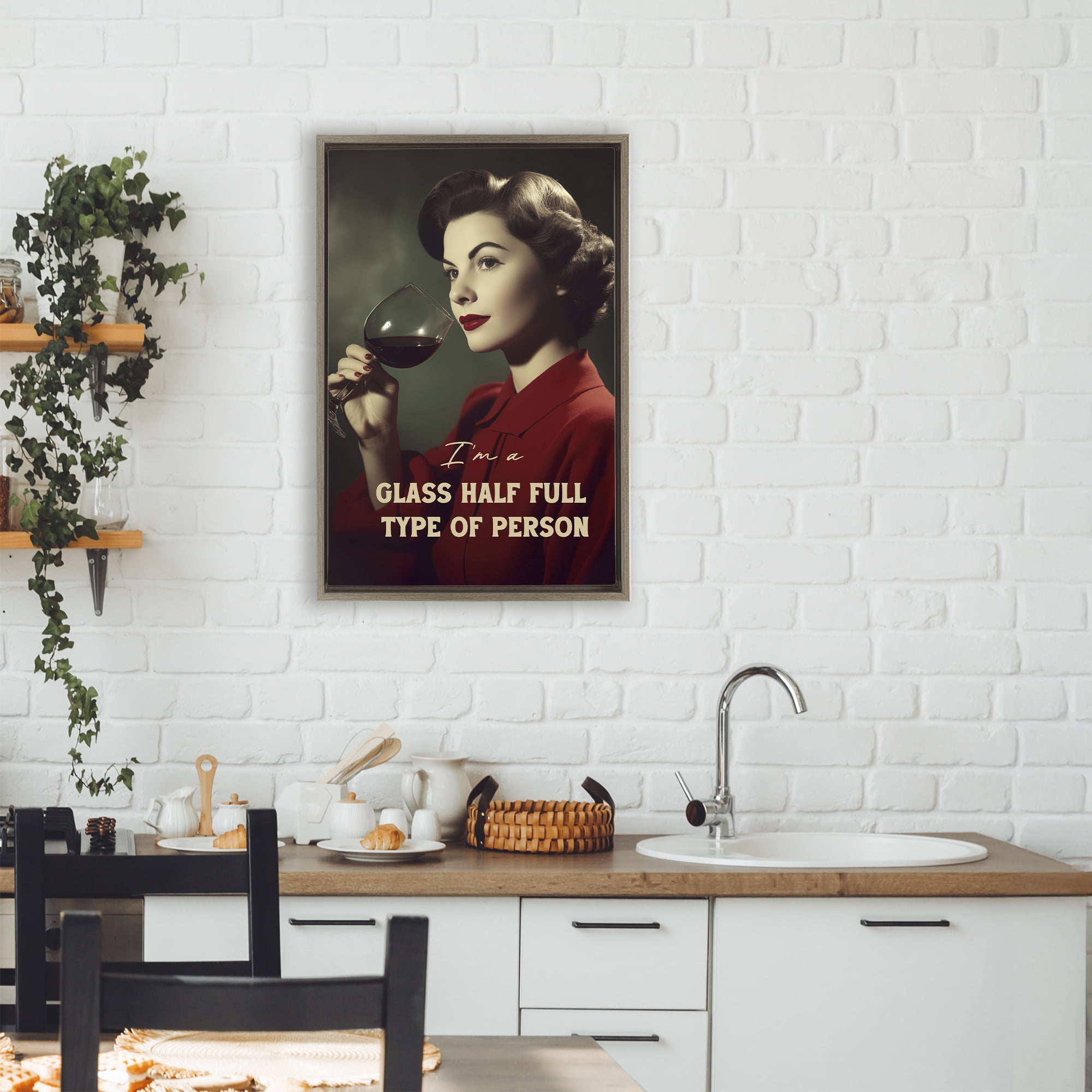 Stupell Industries Glass Half Full Person Brown Framed Floater Canvas Wall Art, design by Andreas Magnusson