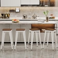 thumbnail image 3 of Alunaune 24" Metal Bar Stools Set of 4 Industrial Backless Counter Height Barstools Kitchen Patio Stool Stackable with Wooden Seat- White, 3 of 10