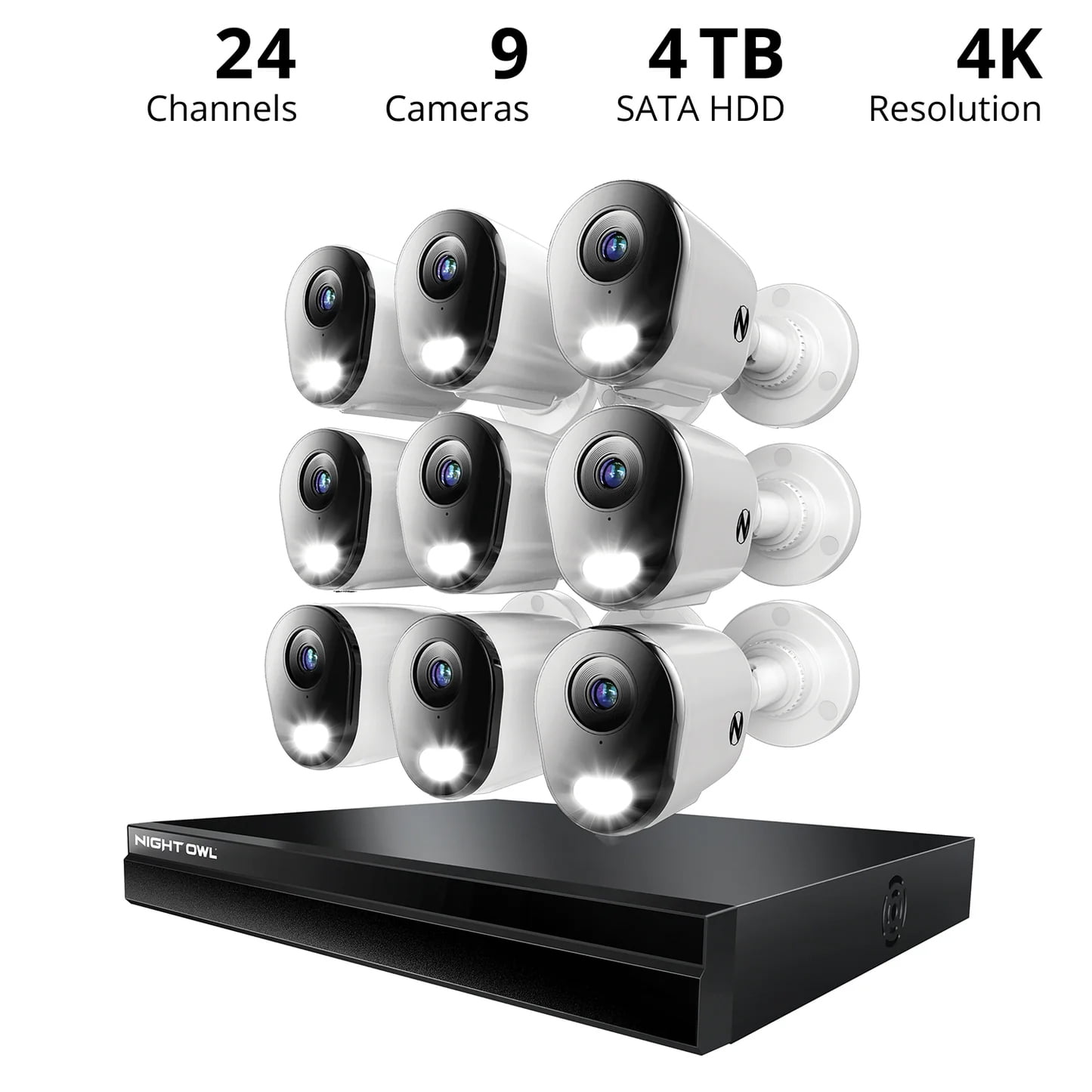 Night Owl Ethernet 24 Channel 4TB NVR Security System and 9 Wired IP 4K Resolution Cams with Audio