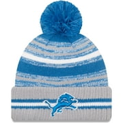 Men's New Era Blue/Gray Detroit Lions 2021 NFL Sideline Sport Official Pom Cuffed Knit Hat - OSFA