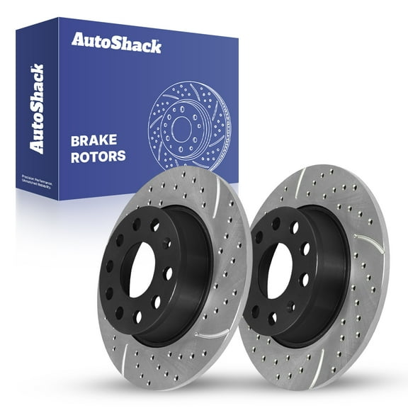 AutoShack Rear Solid Drilled & Slotted E-Coated Brake Rotors 2-PC Set Replacement for 2005-2010 Volkswagen Jetta 2006-2008 Volkswagen Passat 2006-2009 Audi A3 ShadowGuard 11.26" (286 mm)