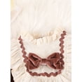 thumbnail image 4 of Faithtur Toddler Girl Christmas Velvet Dress, Patchwork Ruffled Neck Long Sleeve Bowknot Front A-Line Dress, 4 of 7