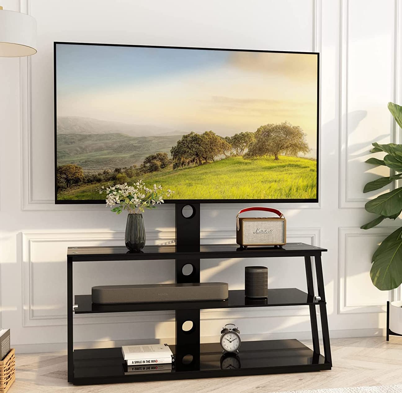 Swivel Floor TV Stand Clearance Height Adjustable Bracket Entertainment