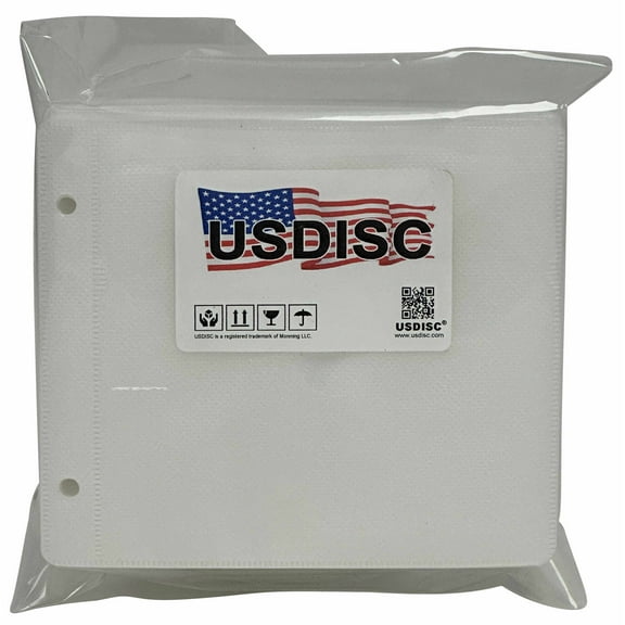USDISC Plastic Sleeves, Binder Filing, Double-sided 2 Disc, White, Pack Of 200