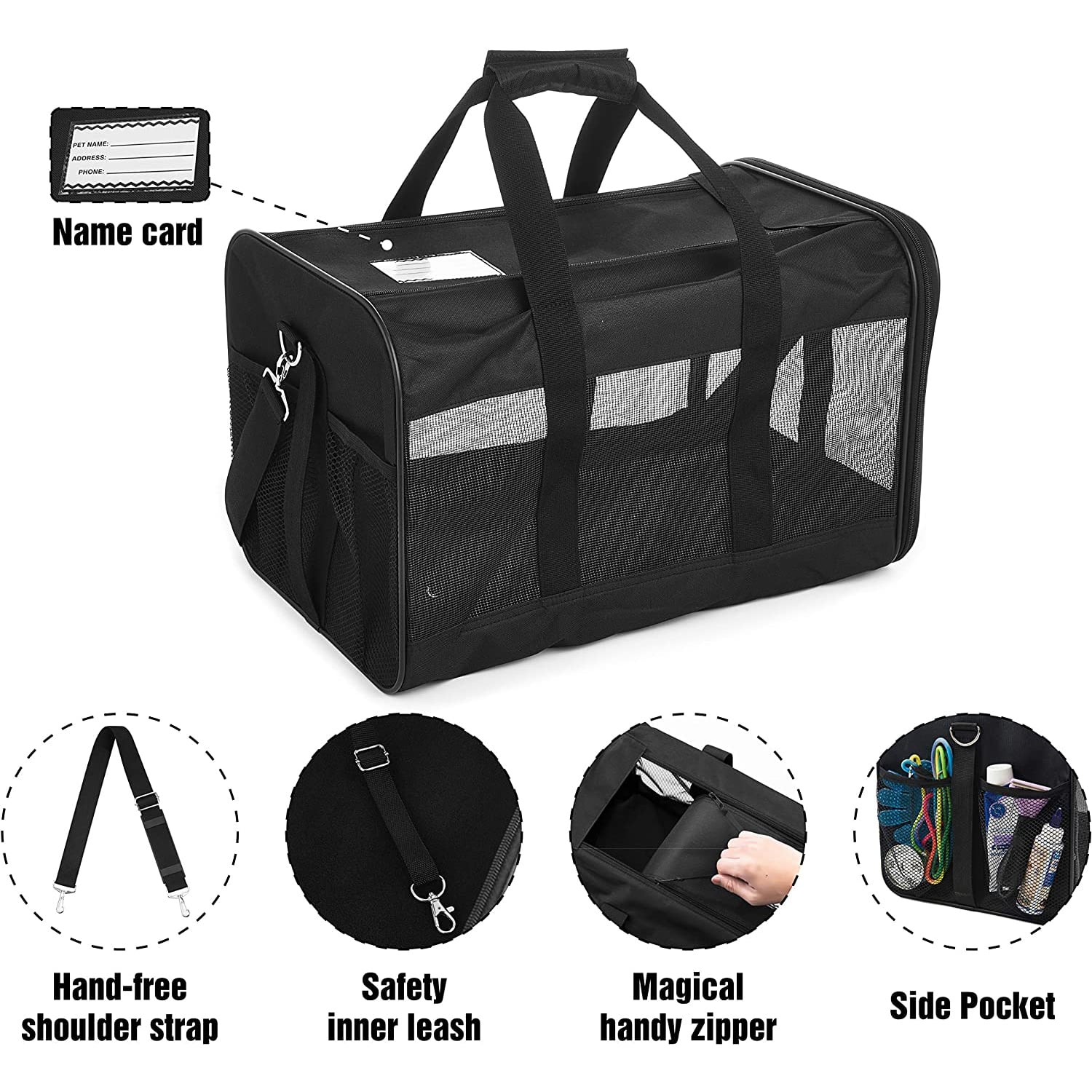 Pefilos 17" Airline Approved Soft-Sided Mesh Pet Travel Carrier for Cats, Small Dogs, Kittens or Puppies, Black Pefilos 17" Airline Approved Soft-Sided Mesh Pet Travel Carrier for Cats, Small Dogs, Kittens or Puppies, Black