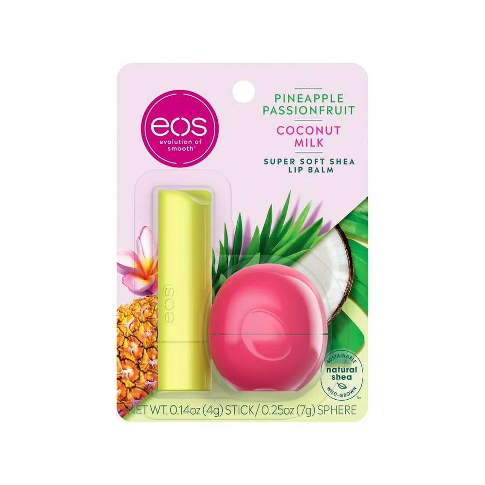 eos Super Soft Shea Lip Balm Stick & Sphere Pineapple Passionfruit and Coconut Milk