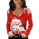 thumbnail image 1 of Camisa de mujer de manga larga con estampado colorido para alegrar las fiestas, camiseta navideña con cuello en V en color rojo M, 1 of 6