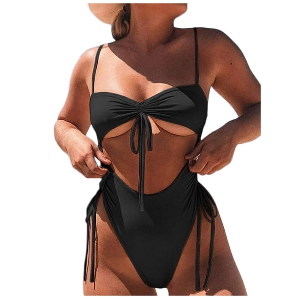 Gibobby Trajes de Baño Mujer Completo Traje de baño de una pieza acolchado con vendaje Push Up para mujer, conjunto de Bikini, traje de baño(Negro,G)